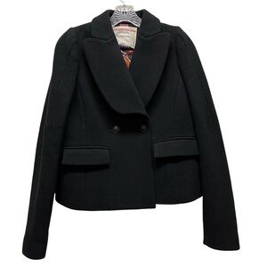 CARTONNIER Peacoat Wool Blend Crop Double Breasted Jacket Coat Sz 6 Black